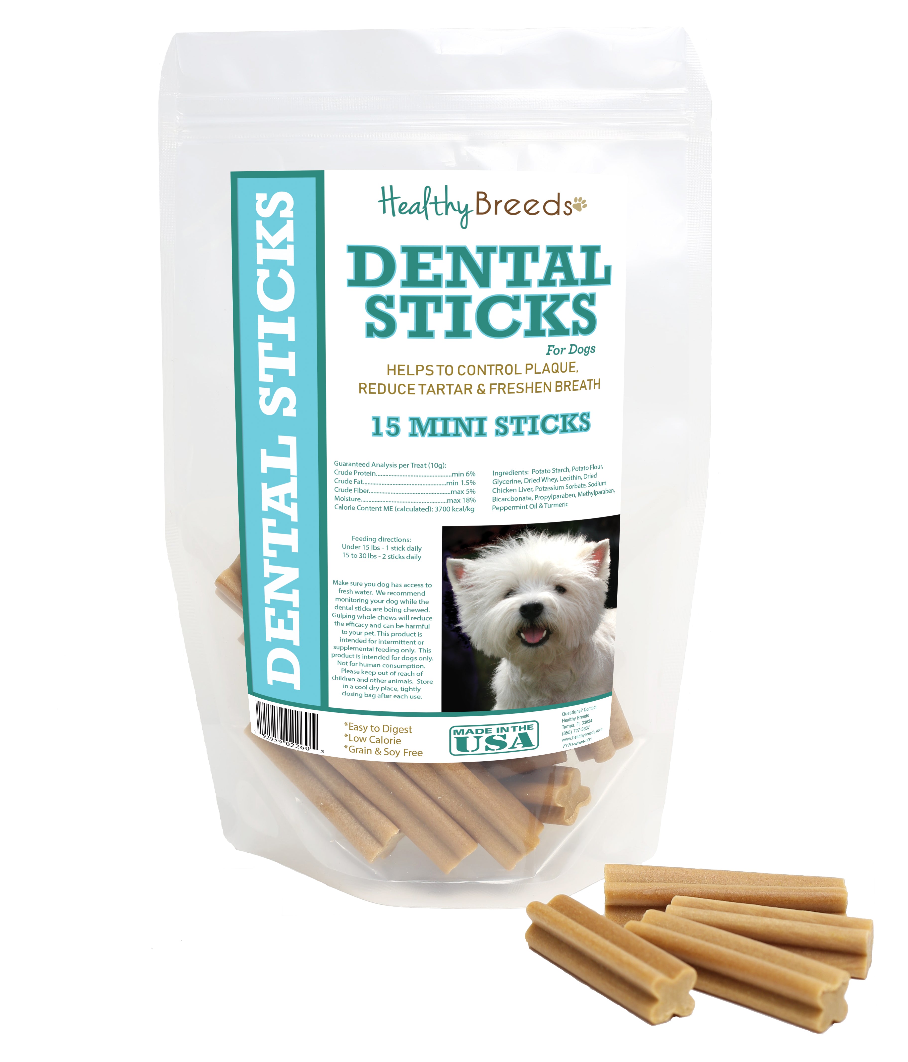 West Highland White Terrier Dental Sticks Minis 15 Count