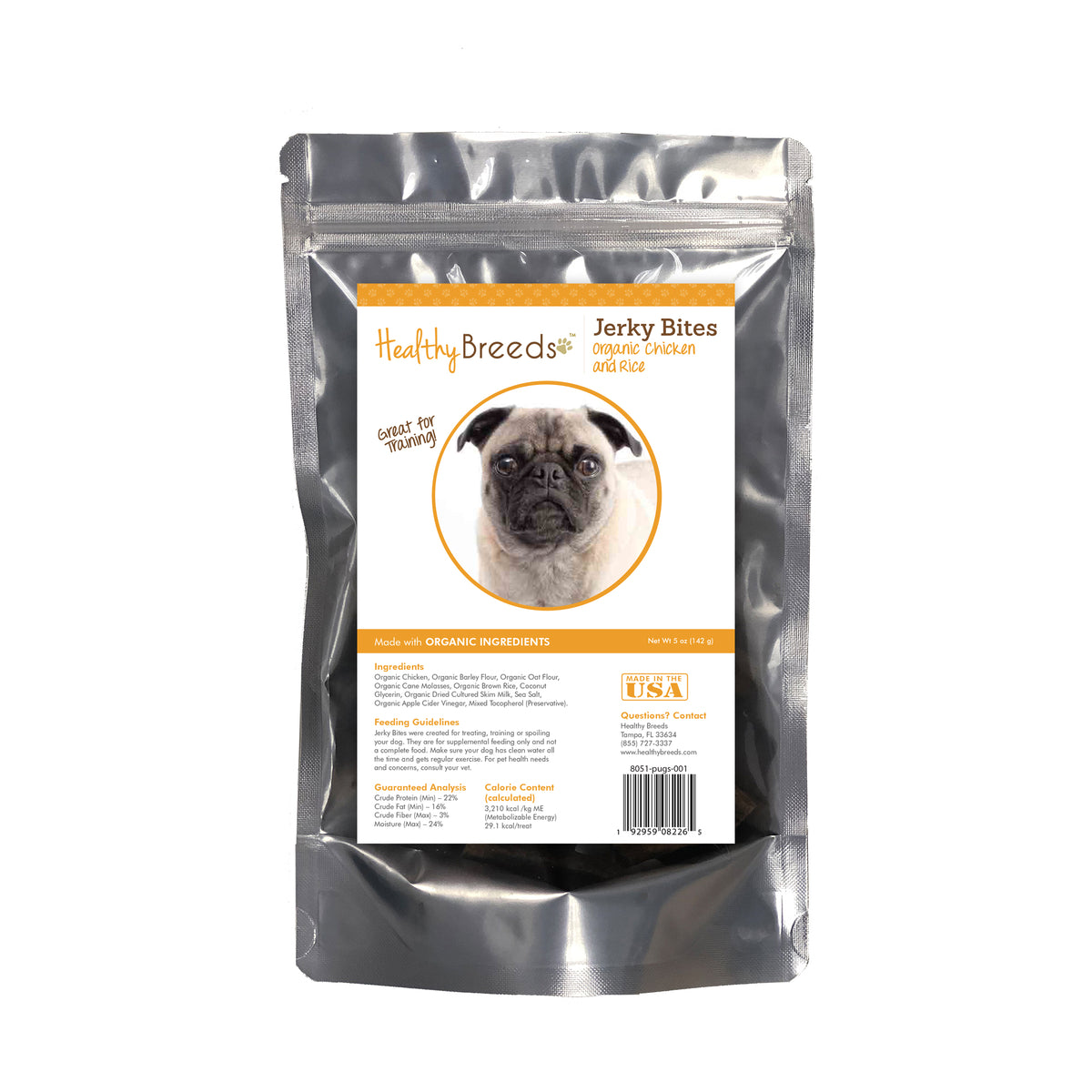 Pug Jerky Bites Chicken Rice Recipe Dog Treats 5 oz Healthy Breeds