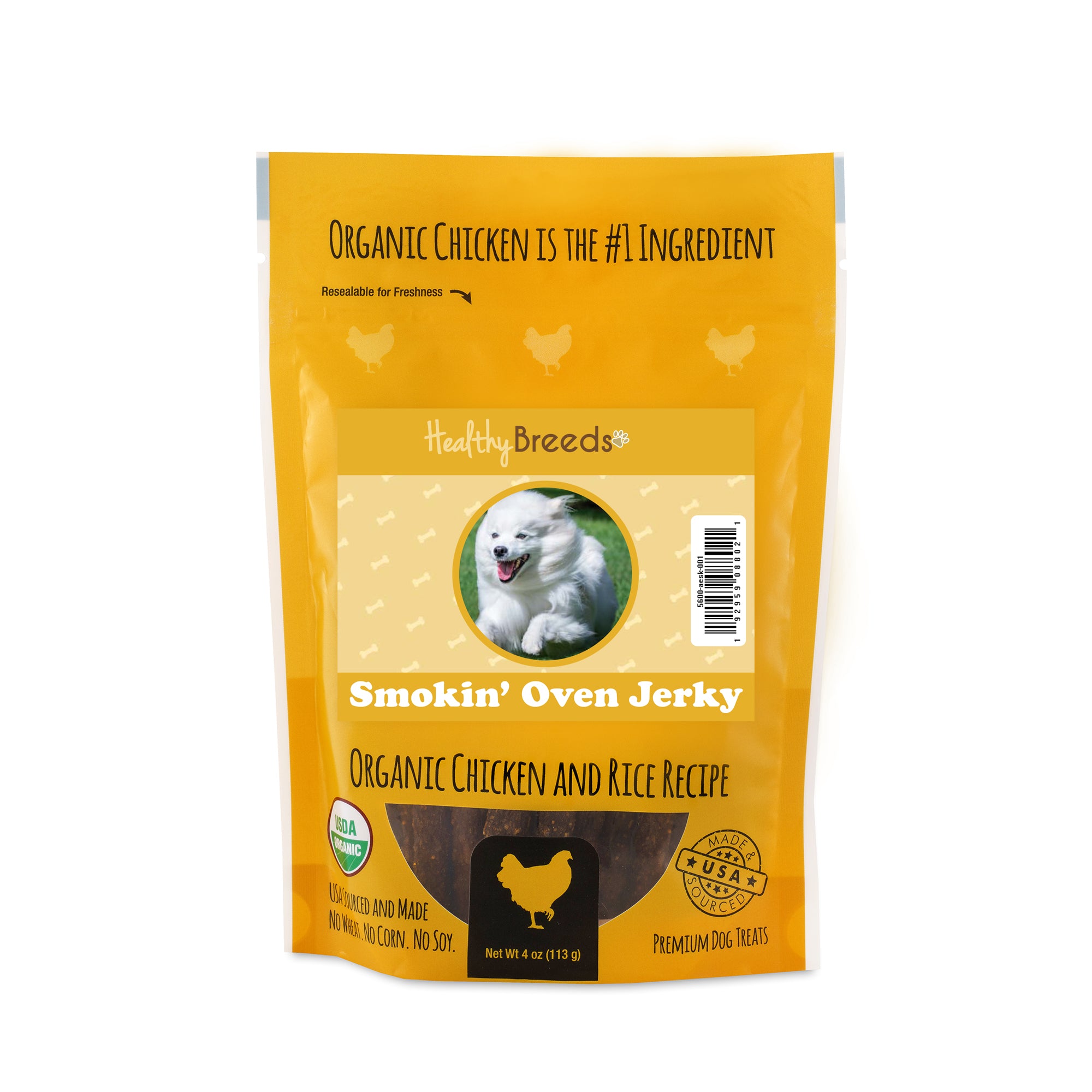 American Eskimo Dog Smokin' Oven Organic Chicken & Rice Recipe Jerky Dog Treats 4 oz