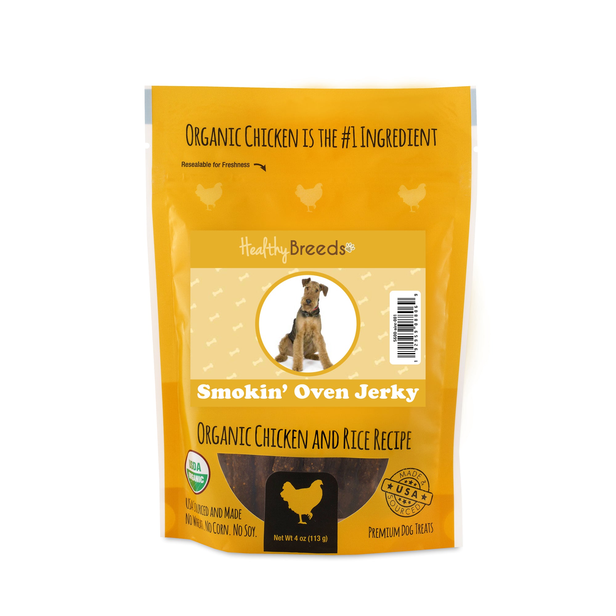 Airedale Terrier Smokin' Oven Organic Chicken & Rice Recipe Jerky Dog Treats 4 oz
