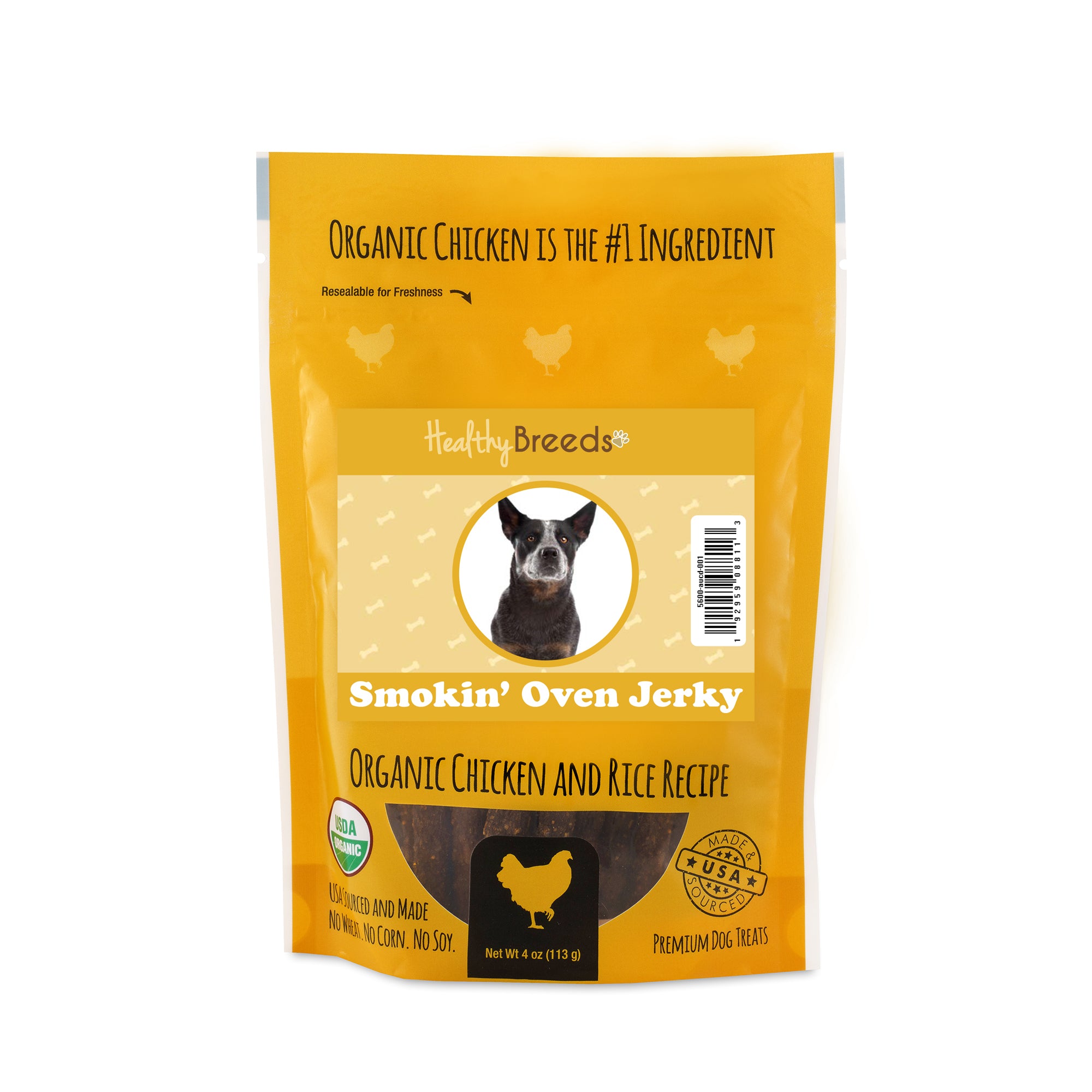 Australian Cattle Dog Smokin' Oven Organic Chicken & Rice Recipe Jerky Dog Treats 4 oz