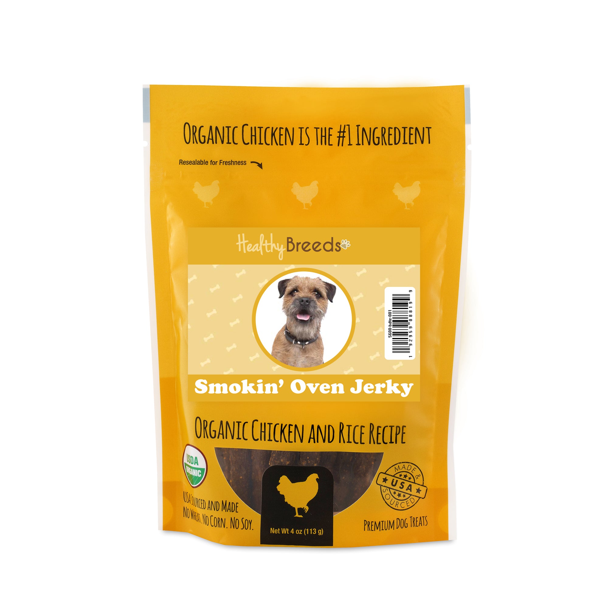 Border Terrier Smokin' Oven Organic Chicken & Rice Recipe Jerky Dog Treats 4 oz