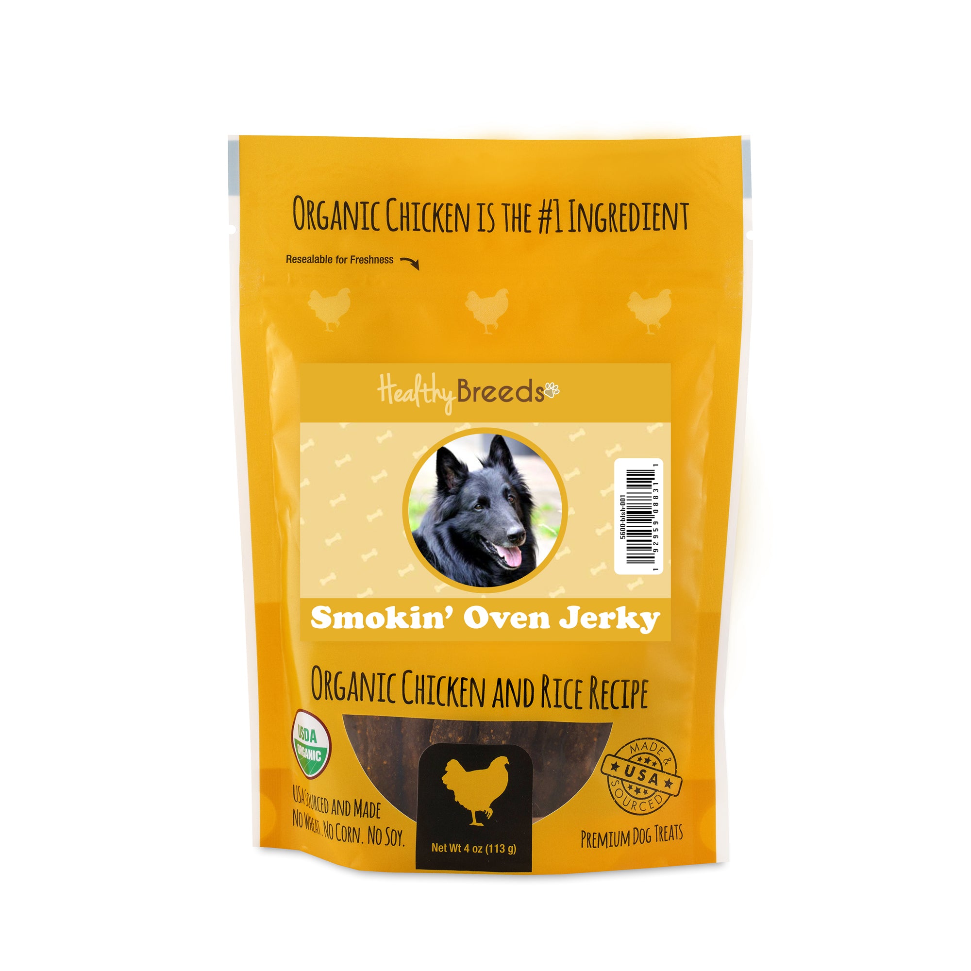 Belgian Sheepdog Smokin' Oven Organic Chicken & Rice Recipe Jerky Dog Treats 4 oz