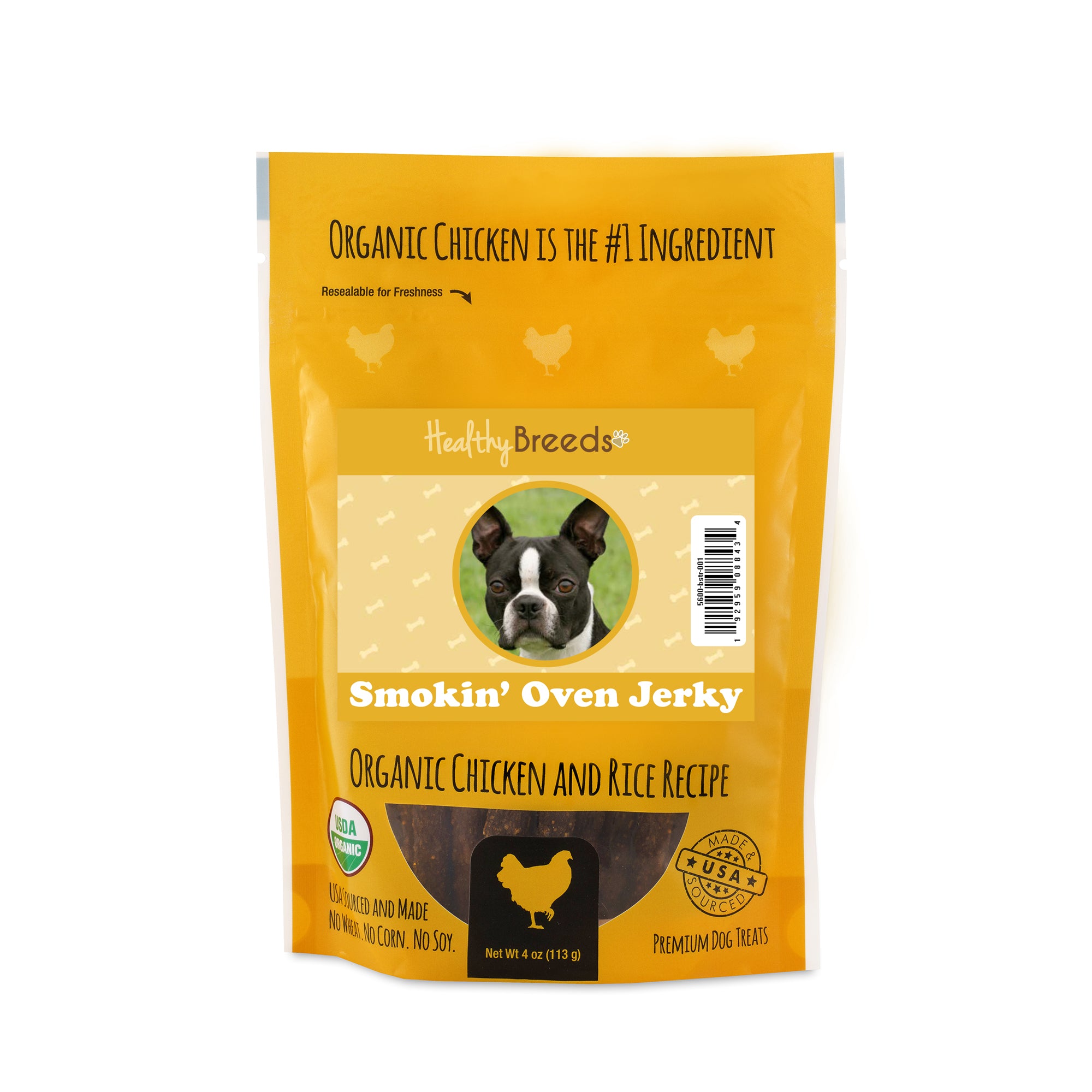 Boston Terrier Smokin' Oven Organic Chicken & Rice Recipe Jerky Dog Treats 4 oz