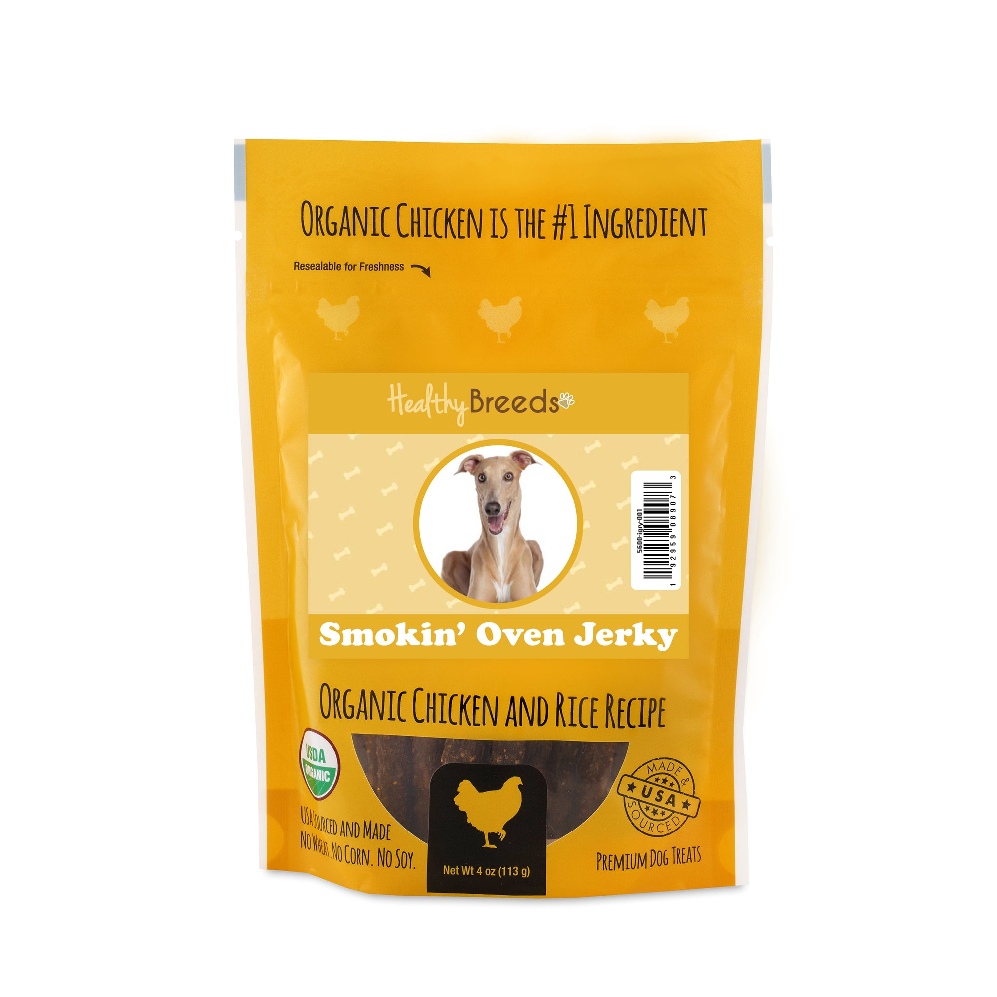 Italian Greyhound Smokin' Oven Organic Chicken & Rice Recipe Jerky Dog Treats 4 oz