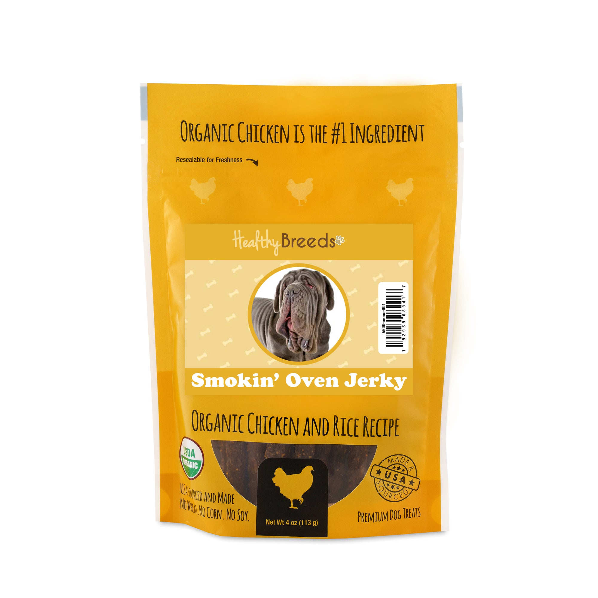 Neapolitan Mastiff Smokin' Oven Organic Chicken & Rice Recipe Jerky Dog Treats 4 oz