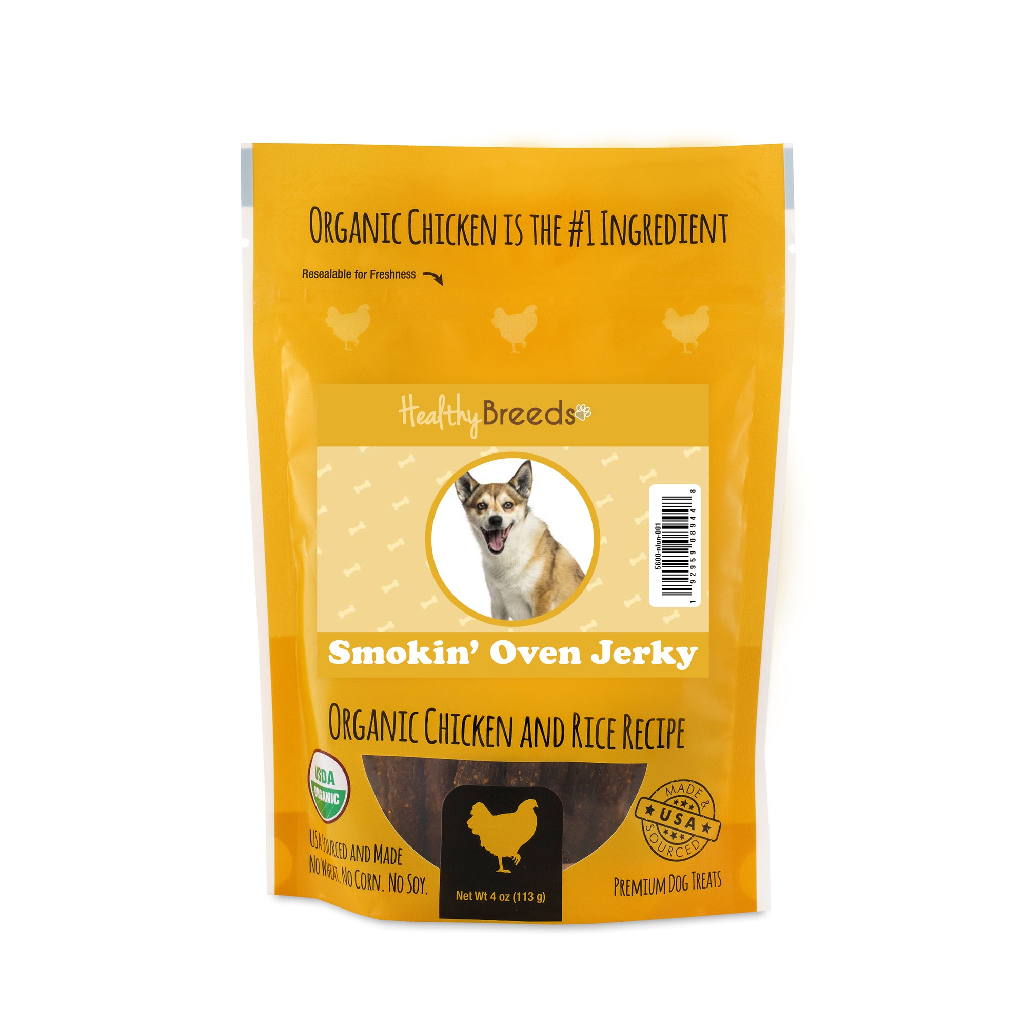 Norwegian Lundehund Smokin' Oven Organic Chicken & Rice Recipe Jerky Dog Treats 4 oz