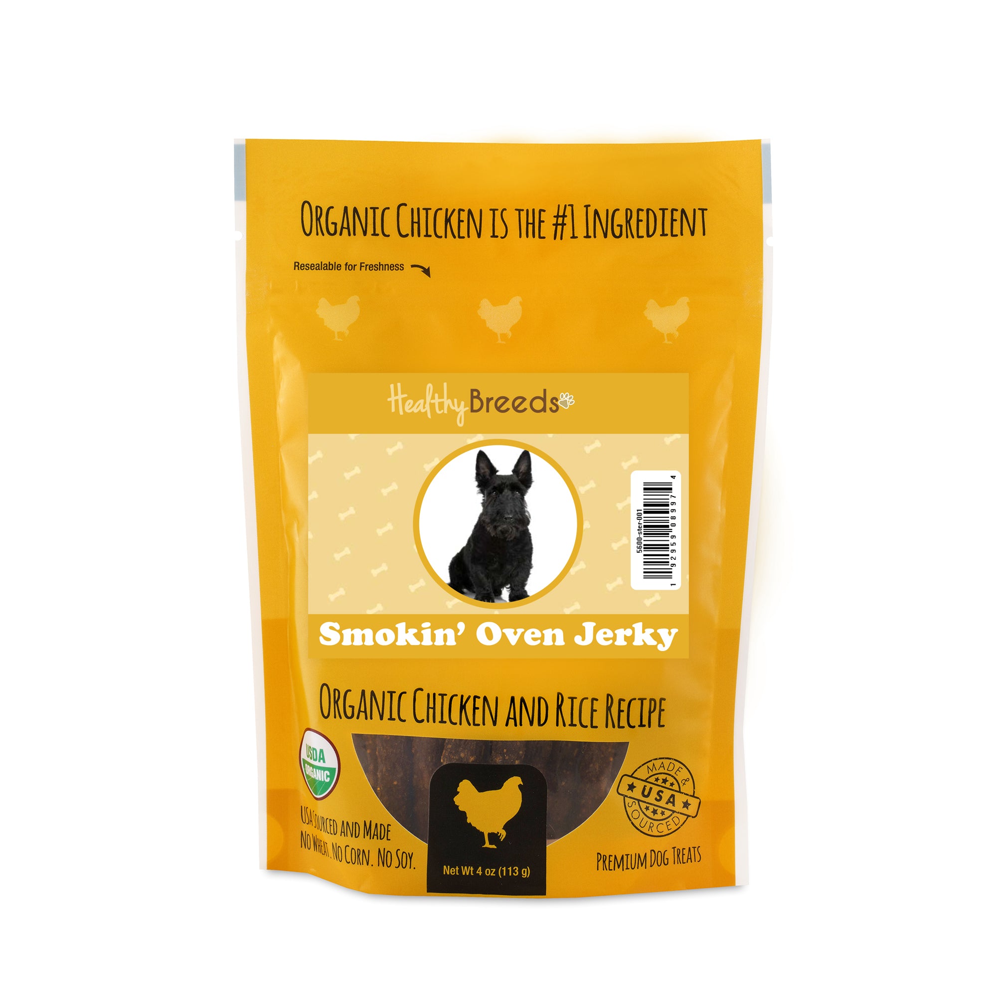 Scottish Terrier Smokin' Oven Organic Chicken & Rice Recipe Jerky Dog Treats 4 oz