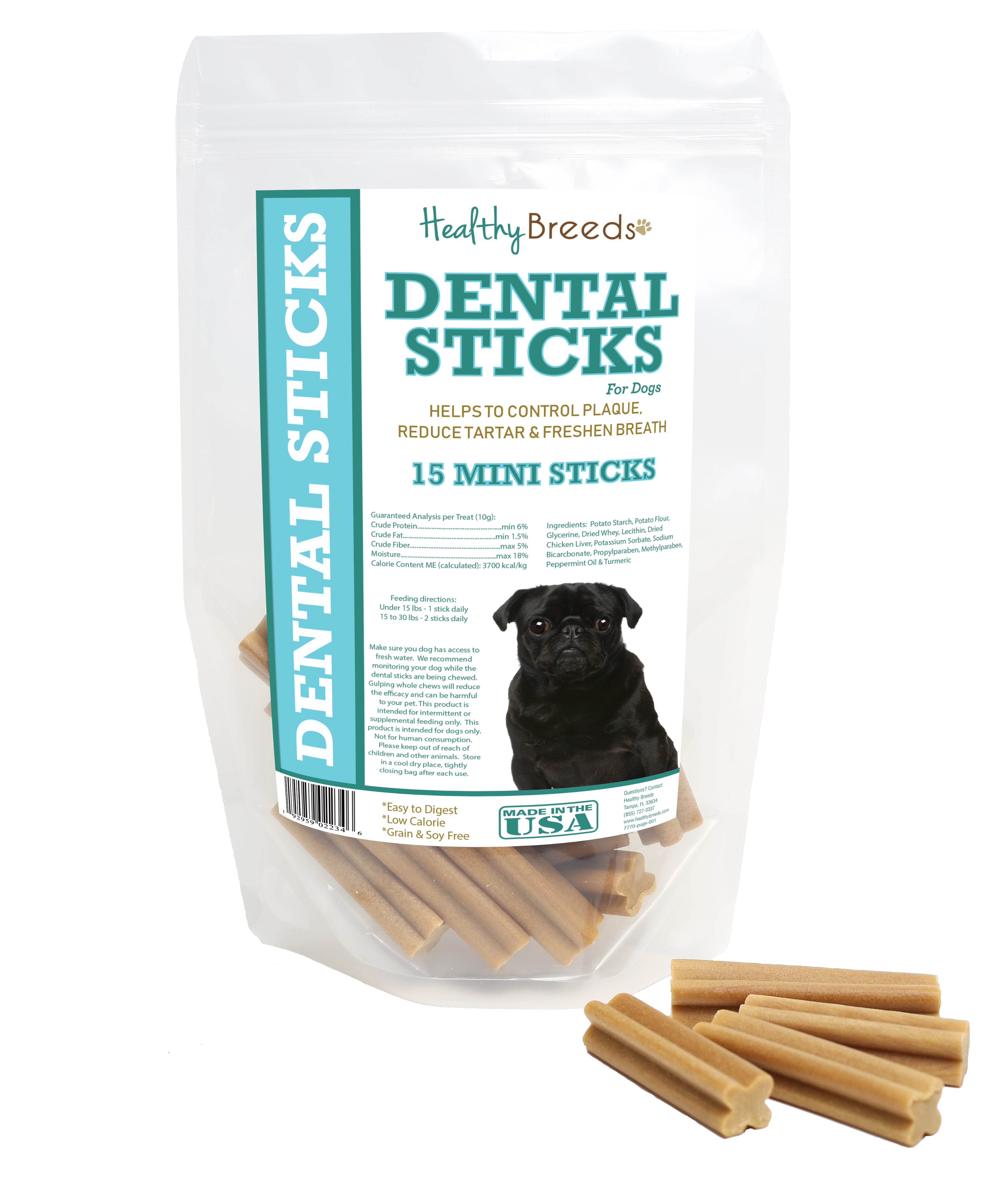 Pug Dental Sticks Minis 15 Count