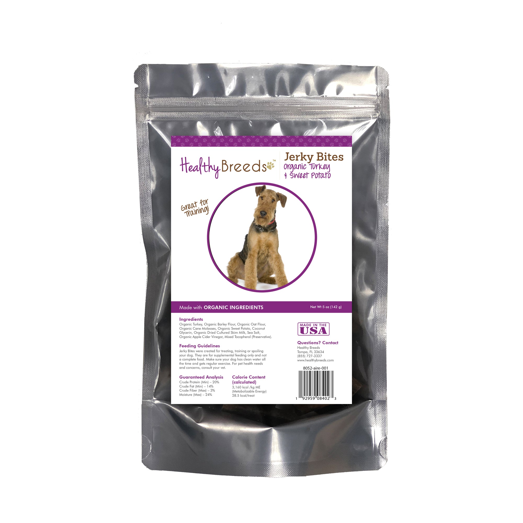 Airedale Terrier Jerky Bites Turkey & Sweet Potato Recipe Dog Treats 5 oz