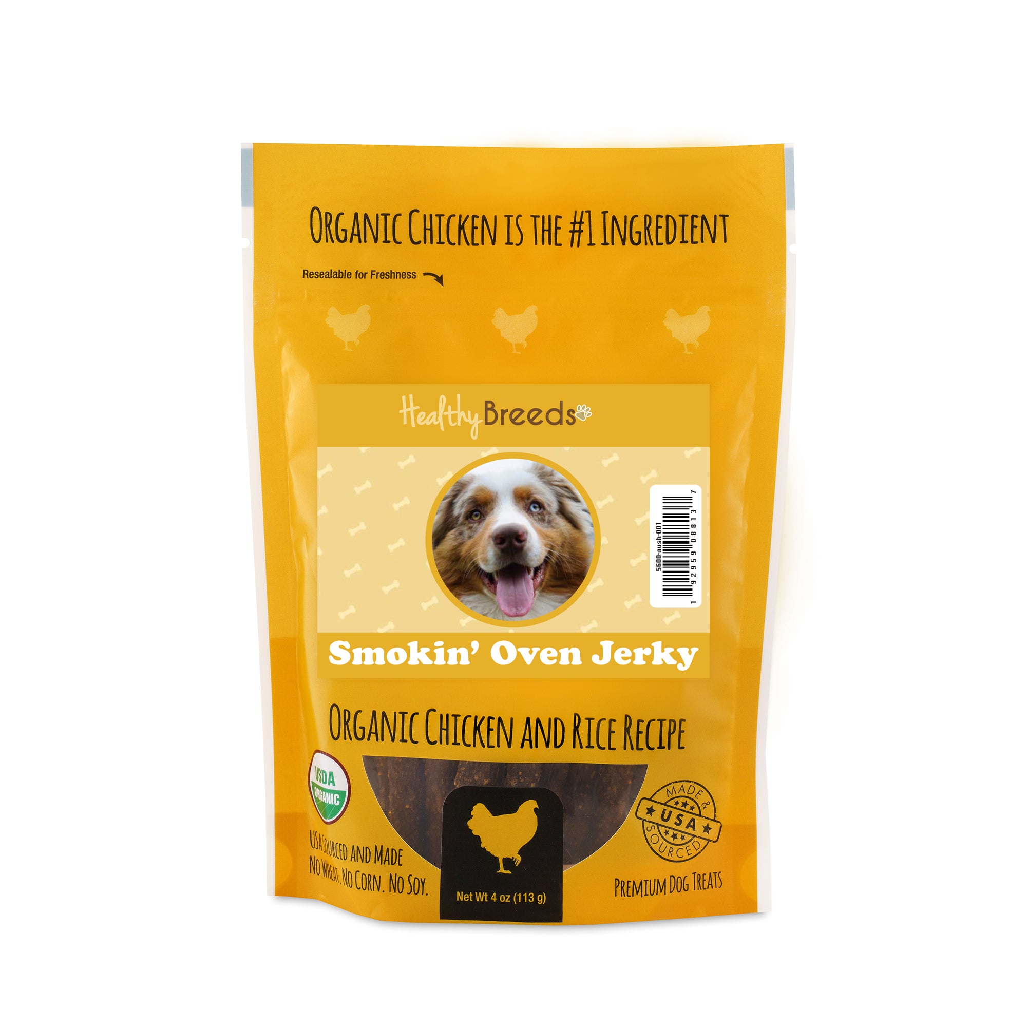 Australian Shepherd Smokin' Oven Organic Chicken & Rice Recipe Jerky Dog Treats 4 oz