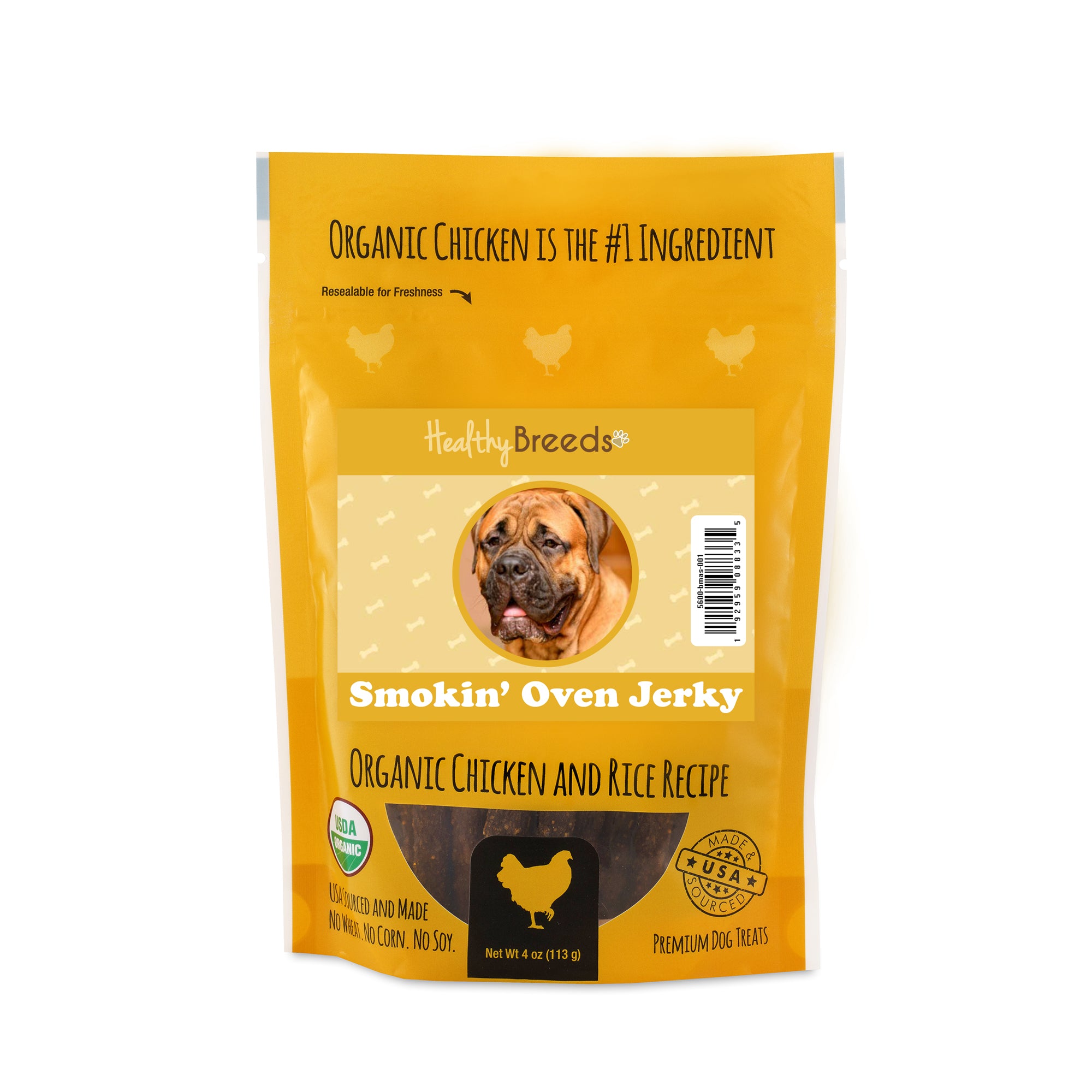 Bullmastiff Smokin' Oven Organic Chicken & Rice Recipe Jerky Dog Treats 4 oz