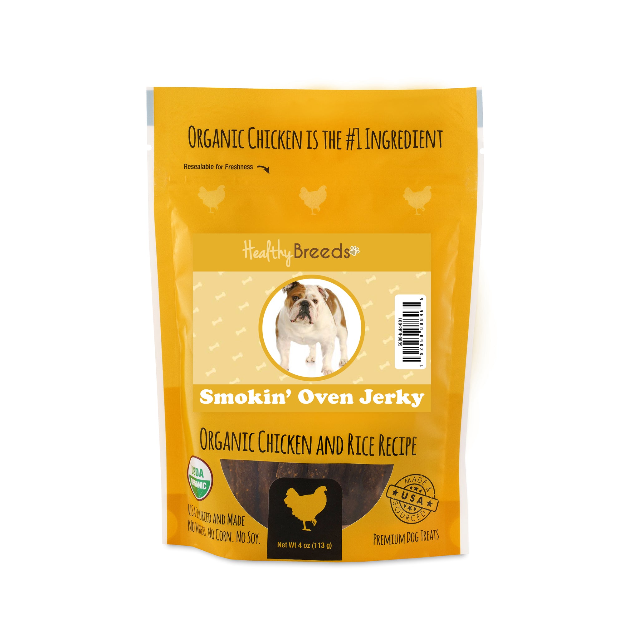 Bulldog Smokin' Oven Organic Chicken & Rice Recipe Jerky Dog Treats 4 oz