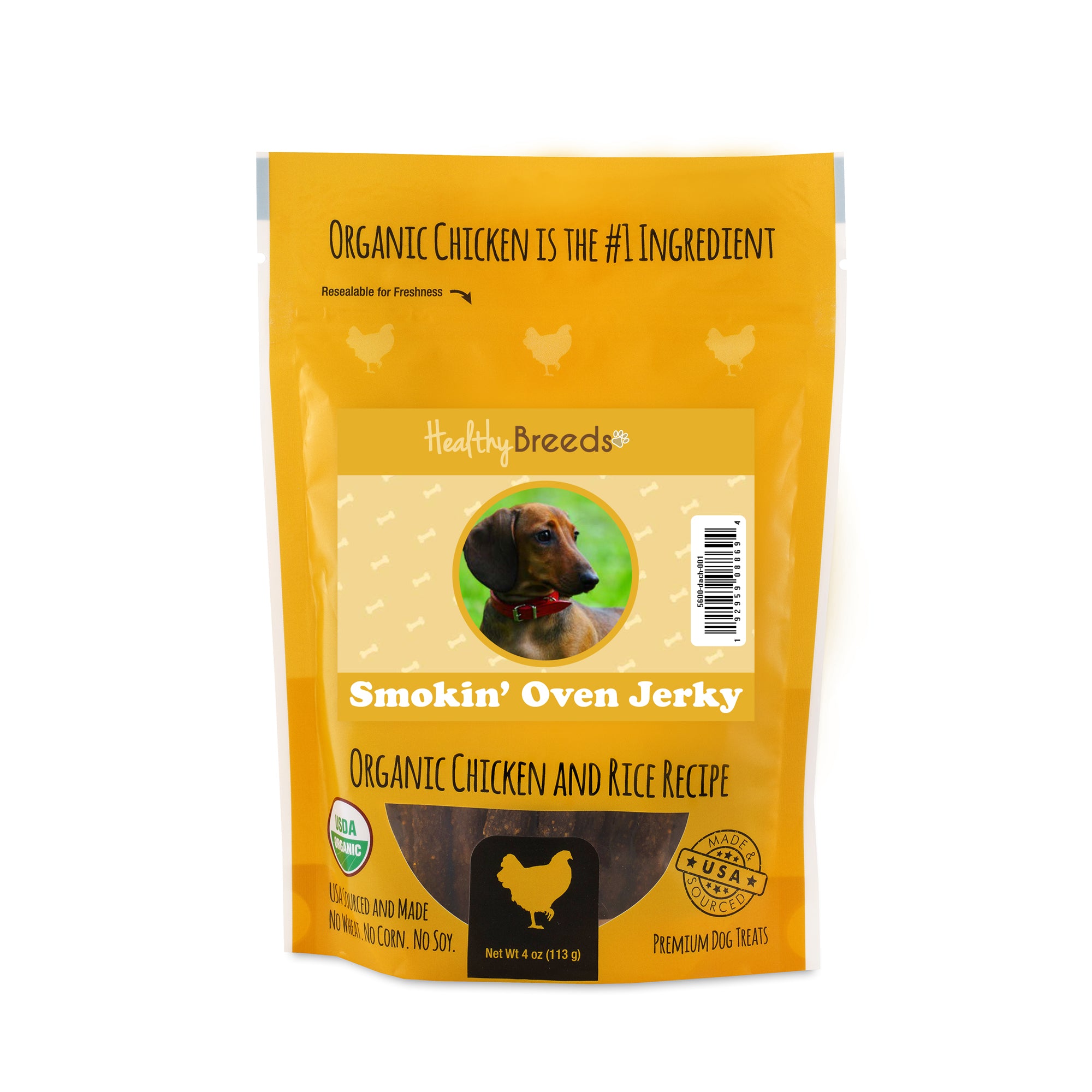Dachshund Smokin' Oven Organic Chicken & Rice Recipe Jerky Dog Treats 4 oz