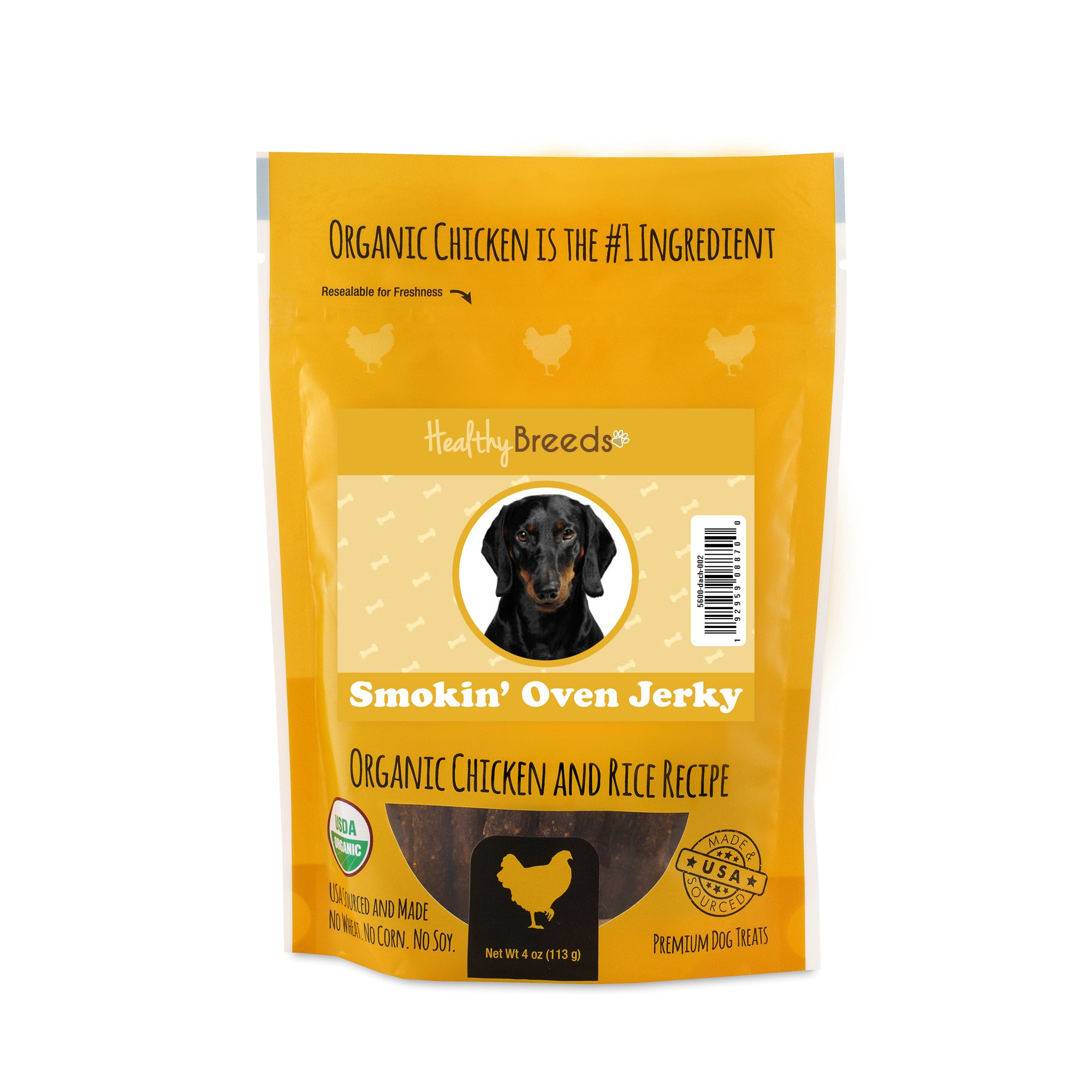 Dachshund Smokin' Oven Organic Chicken & Rice Recipe Jerky Dog Treats 4 oz