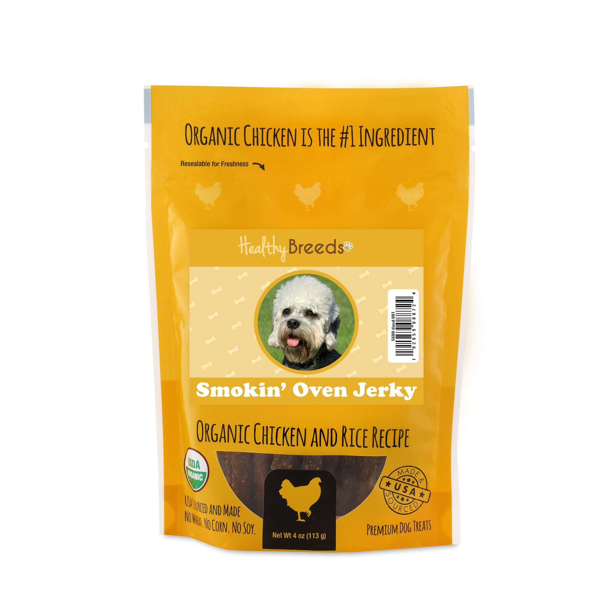 Dandie Dinmont Terrier Smokin' Oven Organic Chicken & Rice Recipe Jerky Dog Treats 4 o