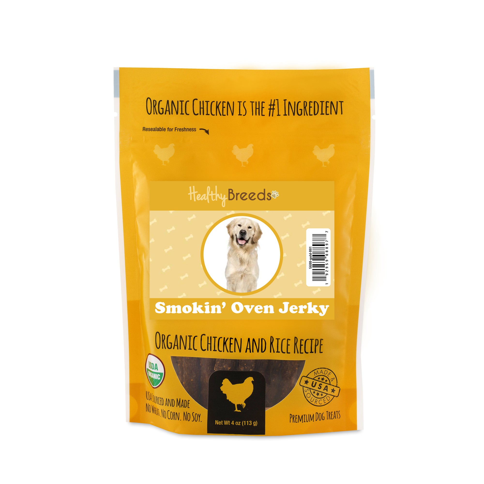 Golden Retriever Smokin' Oven Organic Chicken & Rice Recipe Jerky Dog Treats 4 oz