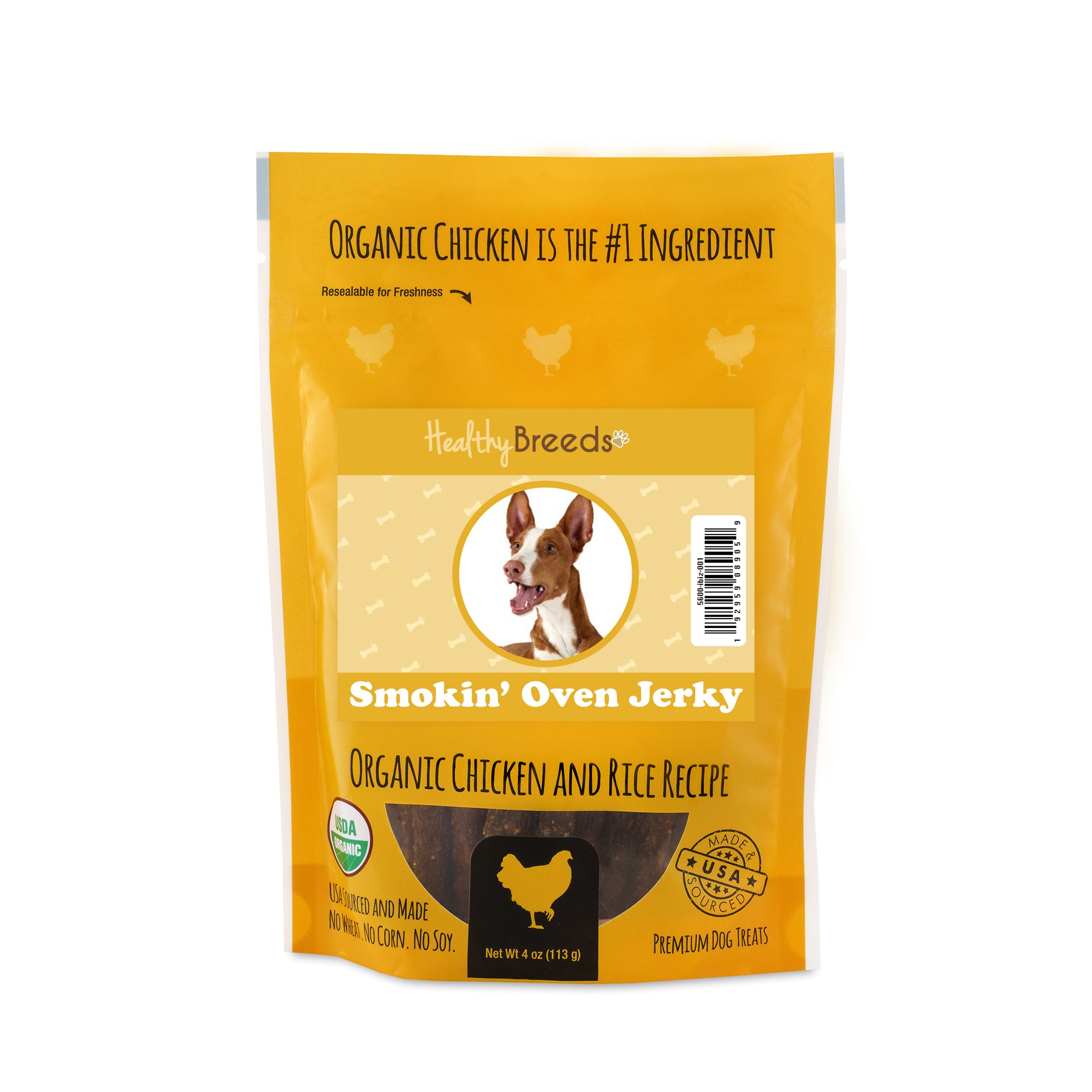 Ibizan Hound Smokin' Oven Organic Chicken & Rice Recipe Jerky Dog Treats 4 oz