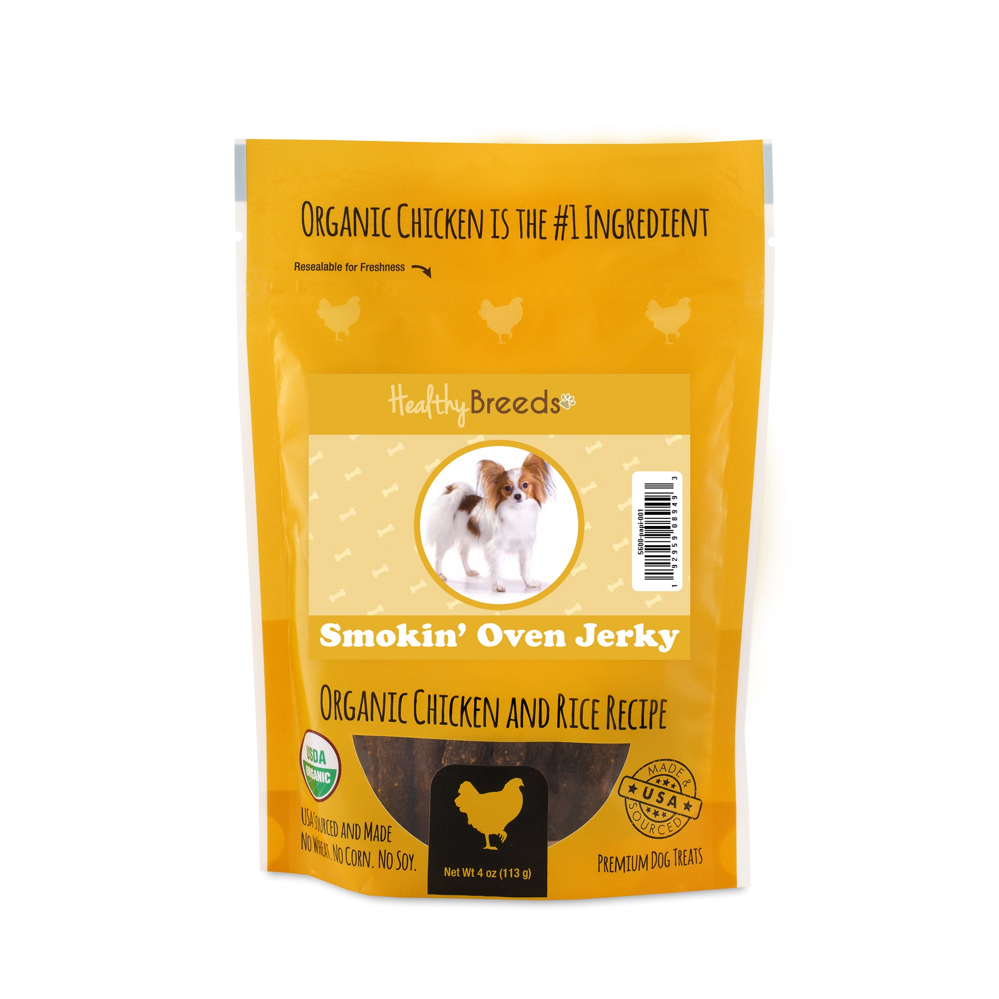 Papillon Smokin' Oven Organic Chicken & Rice Recipe Jerky Dog Treats 4 oz
