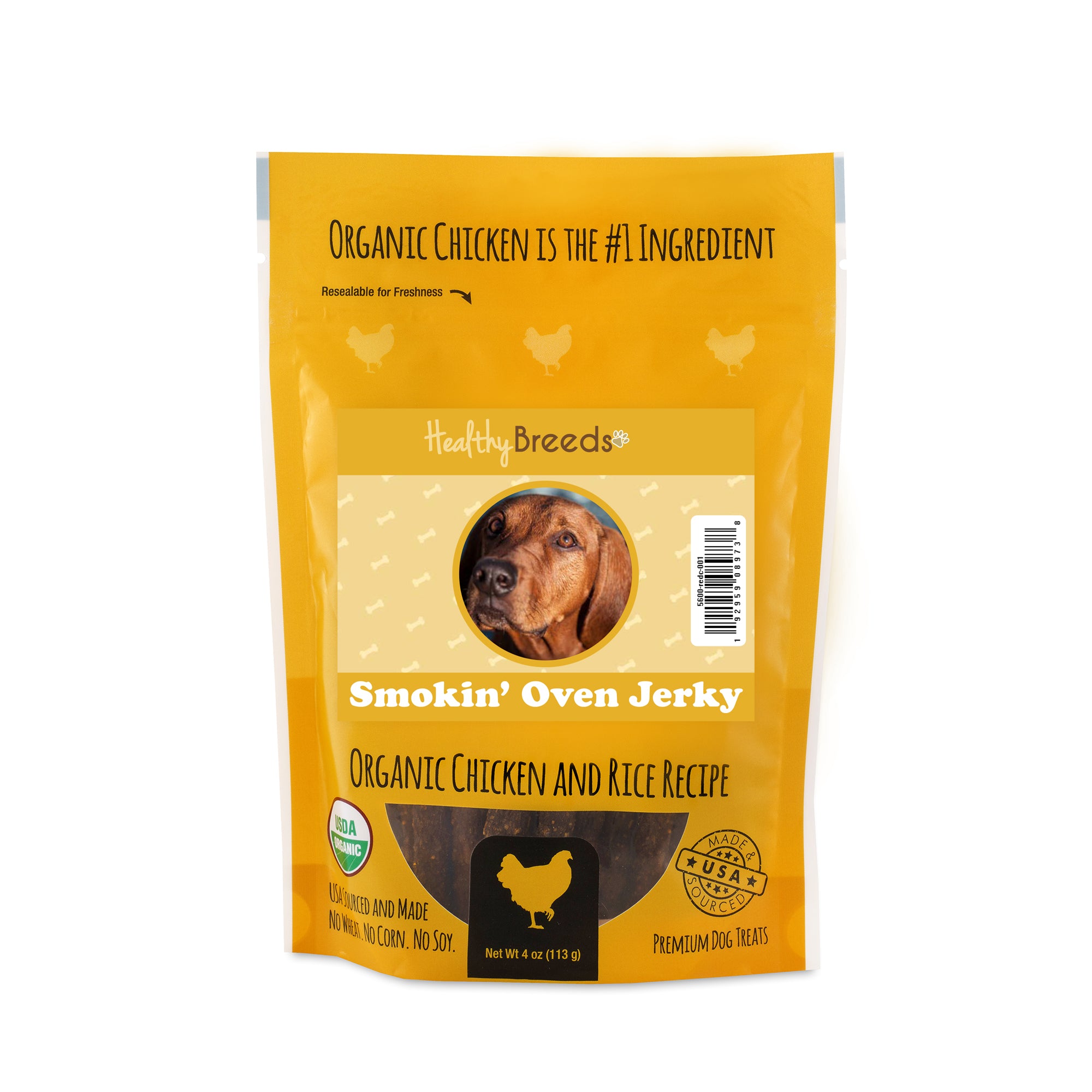 Redbone Coonhound Smokin' Oven Organic Chicken & Rice Recipe Jerky Dog Treats 4 oz