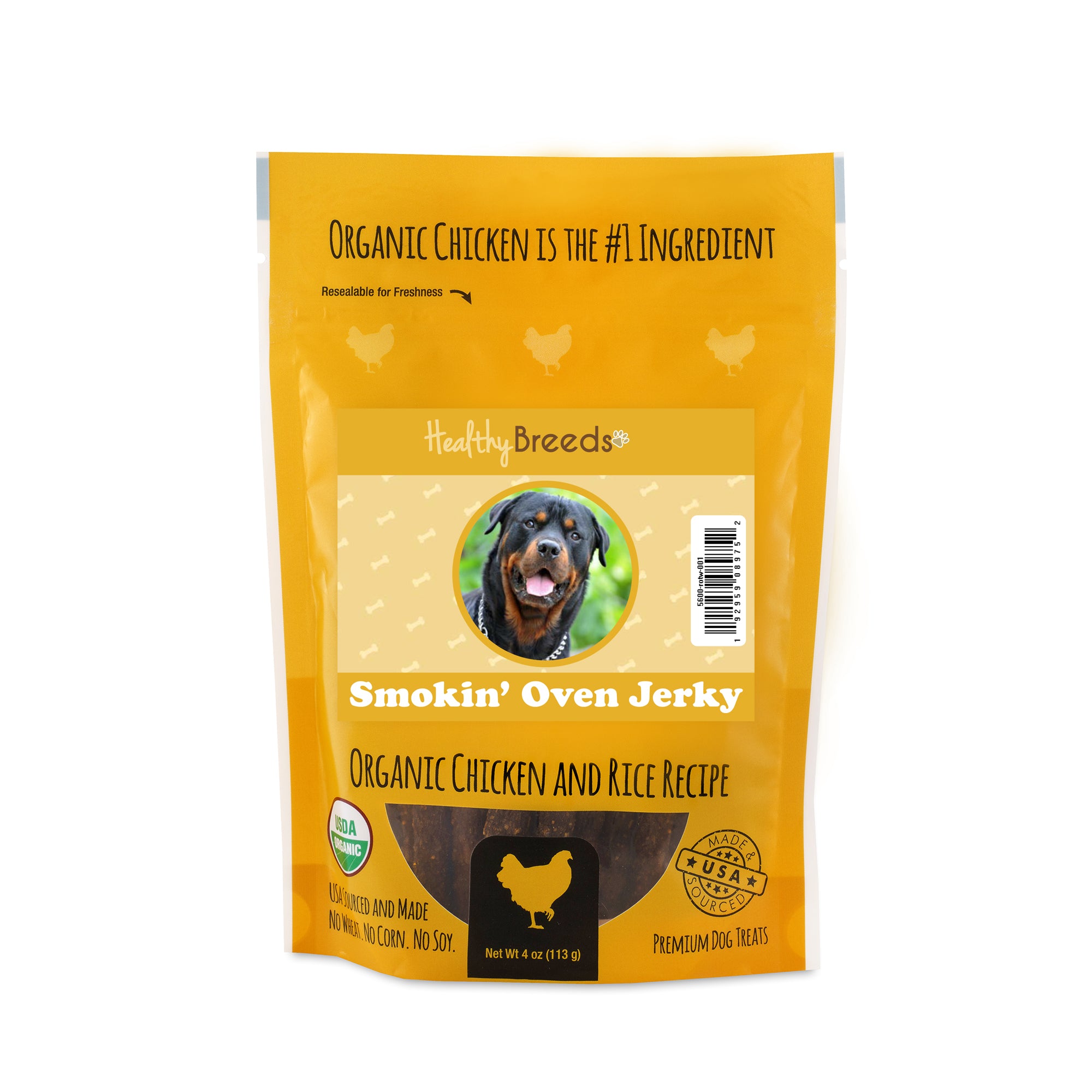 Rottweiler Smokin' Oven Organic Chicken & Rice Recipe Jerky Dog Treats 4 oz