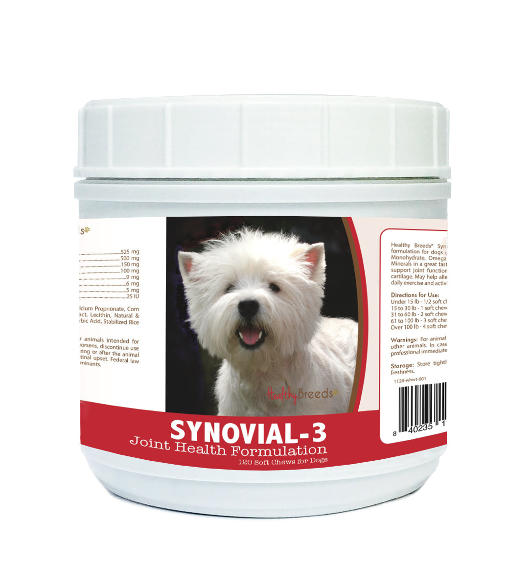 West Highland White Terrier Synovial-3 Joint Health Formulation Soft Chews 120 Count